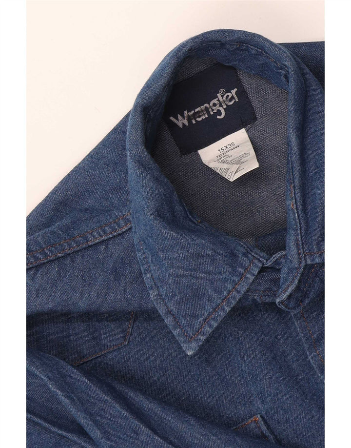 Wrangler Camisa vaquera occidental para hombre, talla 15, algodón azul mediano