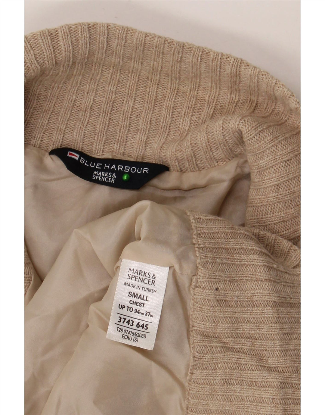 Marks & Spencer Hombre Azul Harbor Zip Neck Jumper Suéter Pequeño Lana Beige