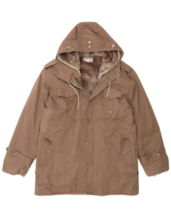 Chaqueta parka estilo sherpa militar con capucha vintage para hombre UK 40 Large Brown