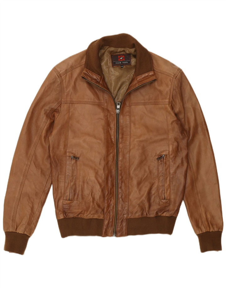 Vintage hombres bombardero chaqueta de cuero IT 48 cuero marrón medio