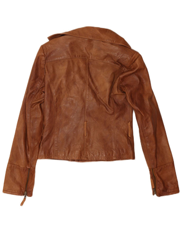 Stradivarius Chaqueta Biker Corta para Mujer UK 10 Small Cuero Marrón