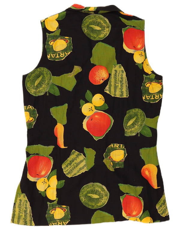 Vintage mujeres patrón abstracto sin mangas camisa blusa Reino Unido 14 grande negro