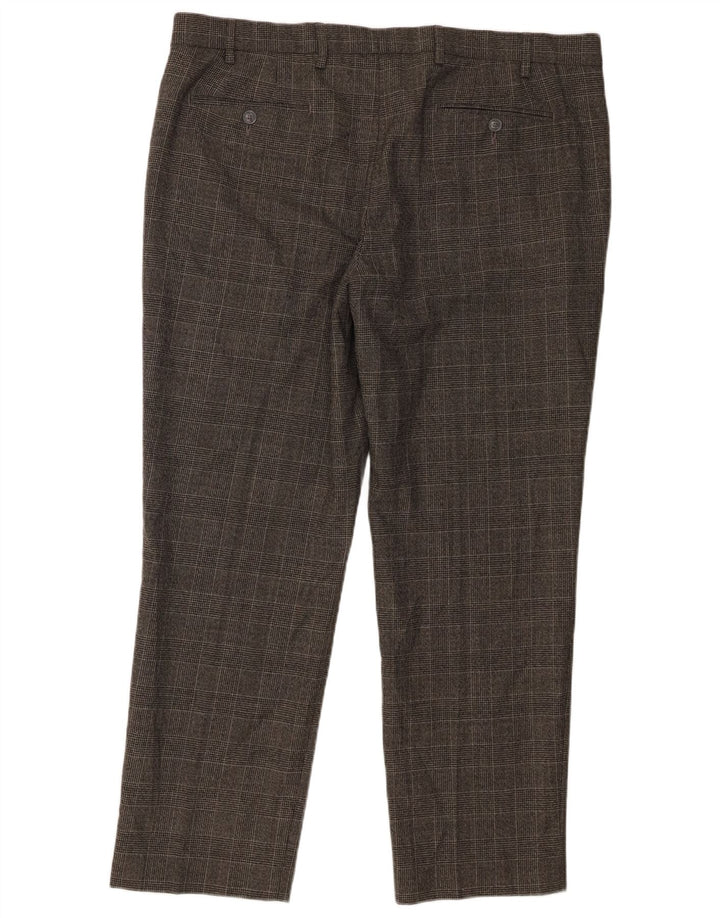 Marks & Spencer Pantalones de traje rectos de corte regular para hombre W40 L29 Grey Check