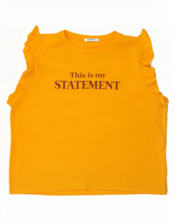 Zara Mujer Trafaluc Graphic Camiseta Top UK 46 Grande Algodón Amarillo