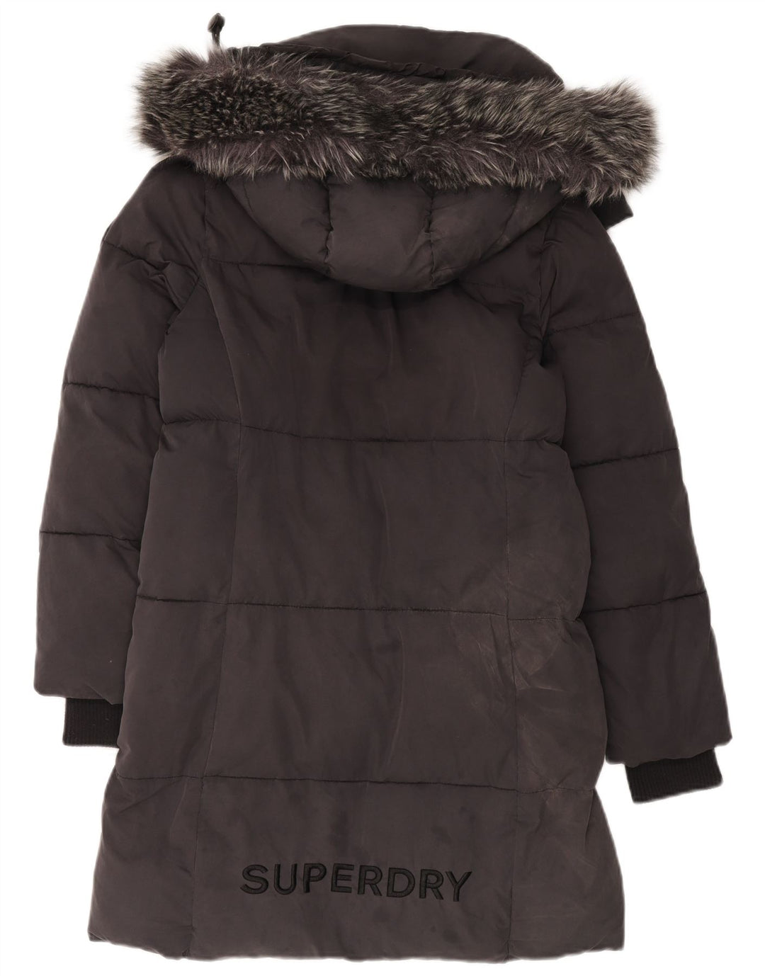 Superdry Abrigo acolchado extragrande con capucha para mujer, talla 40, poliéster gris pequeño
