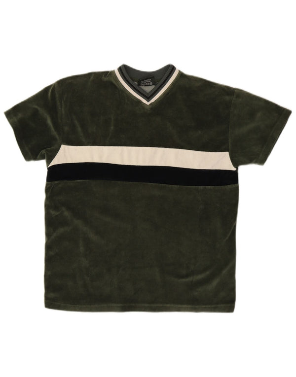 VINTAGE Camiseta para niño Top 12-13 años Algodón color block verde medio