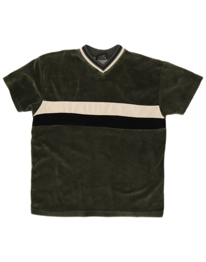 VINTAGE Camiseta para niño Top 12-13 años Algodón color block verde medio