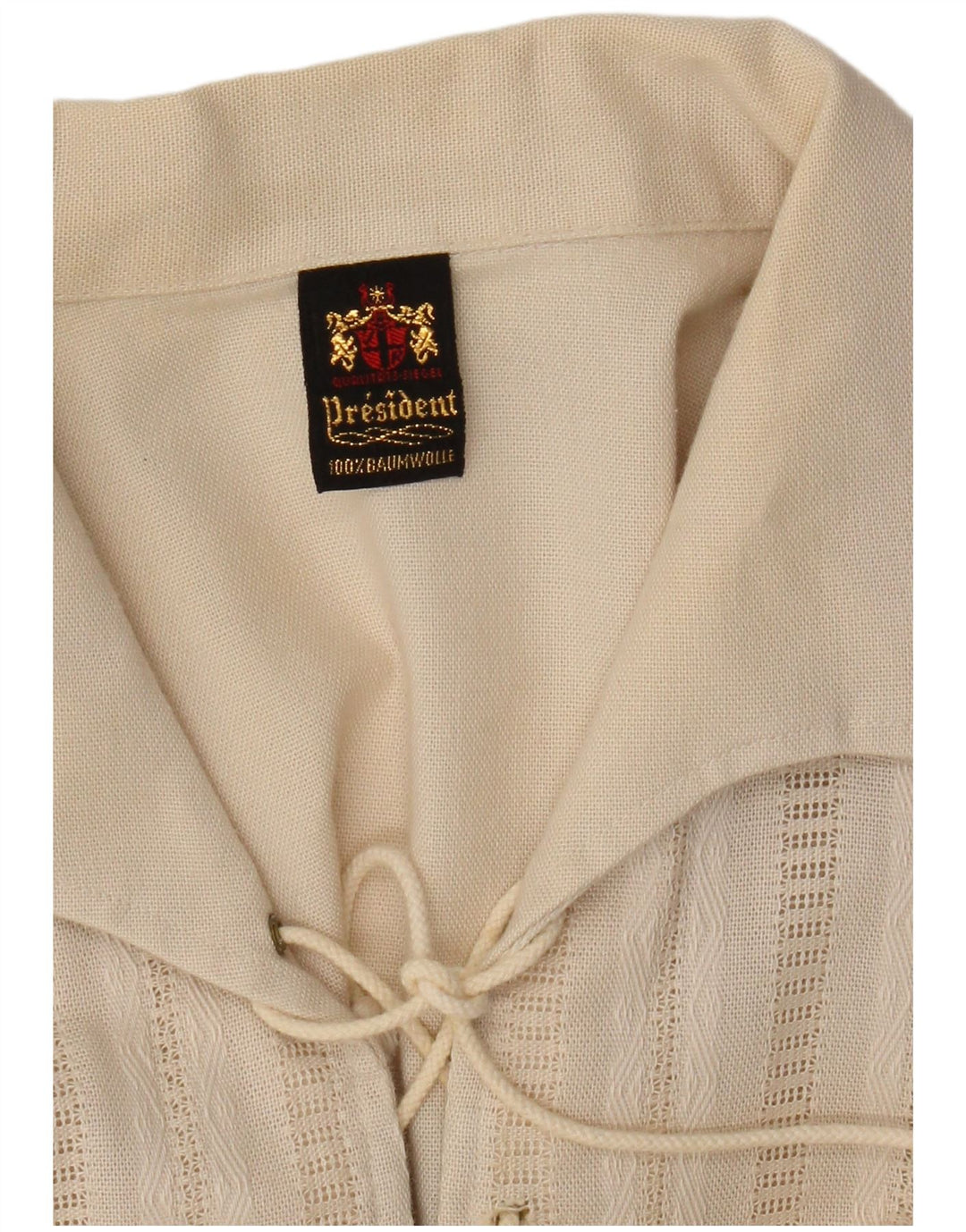 Vintage hombres manga corta pullover camisa medio beige algodón