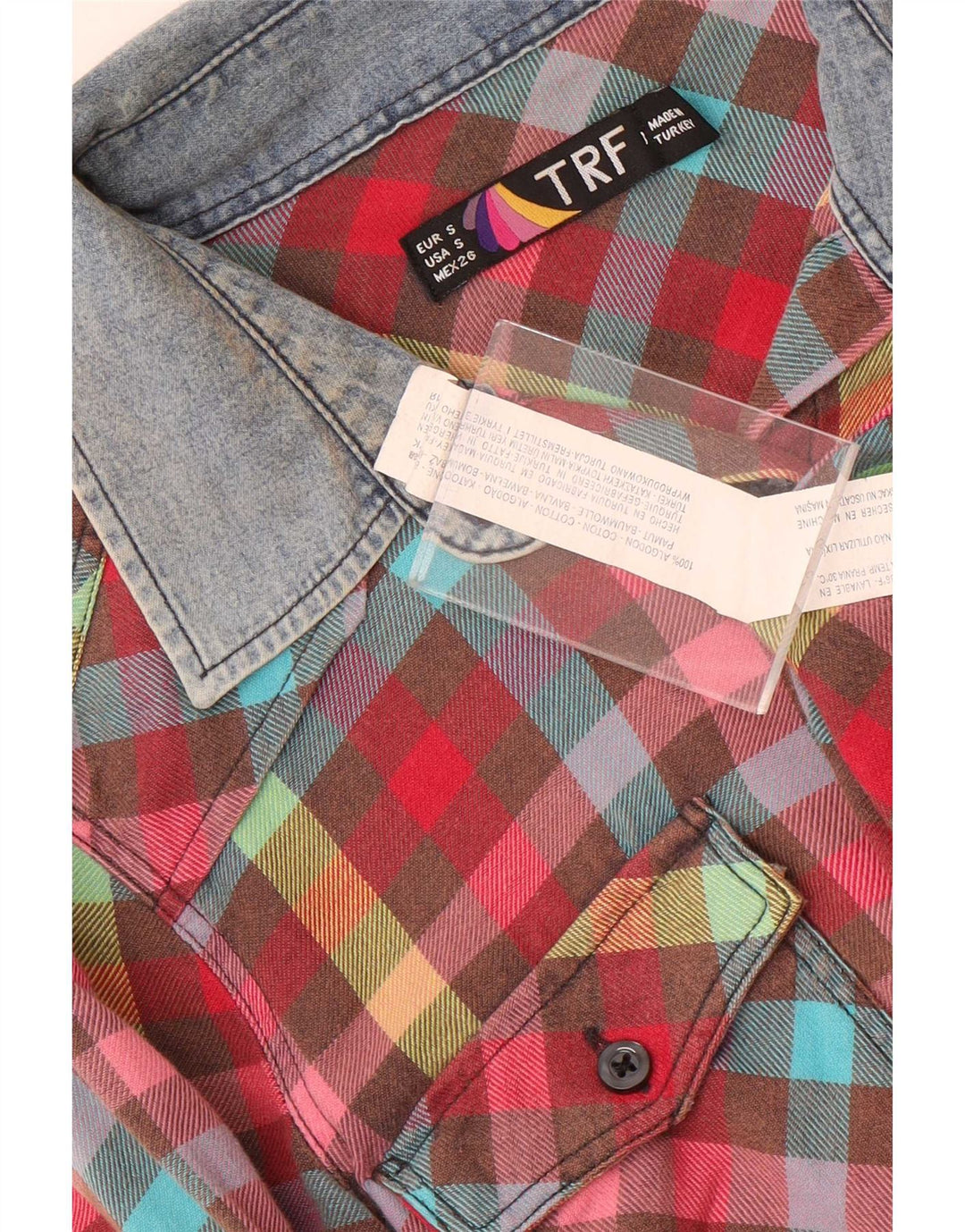 Vintage mujer franela camisa Reino Unido 10 pequeño multicolor cheque algodón