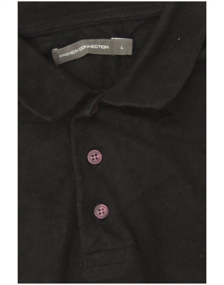 French Connection Polo para hombre grande de algodón negro