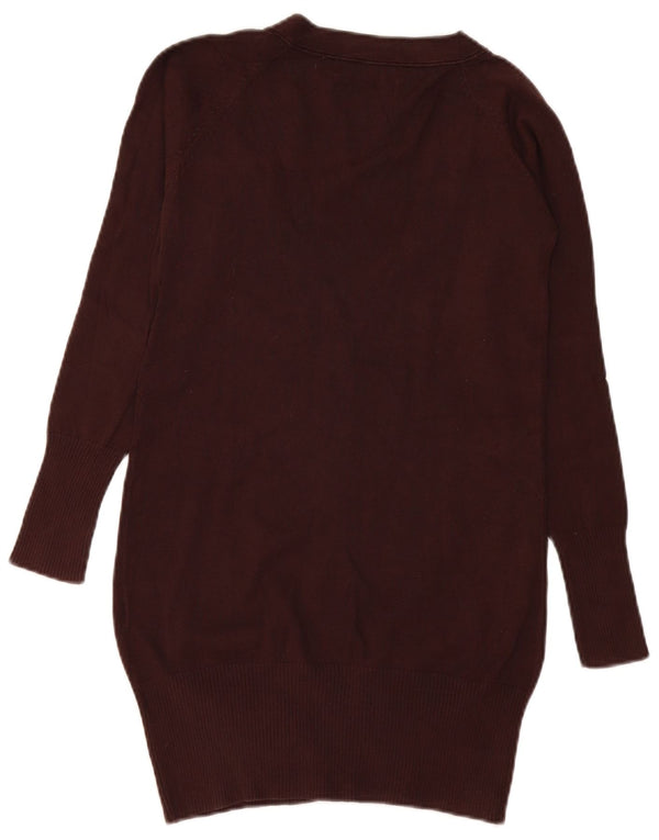 Zara Mujer Longline Cardigan Suéter UK 10 Small Marrón Algodón