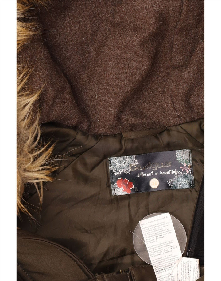 Desigual Chaqueta Parka Con Capucha Gráfica Para Mujer EU 38 Algodón Caqui Mediano