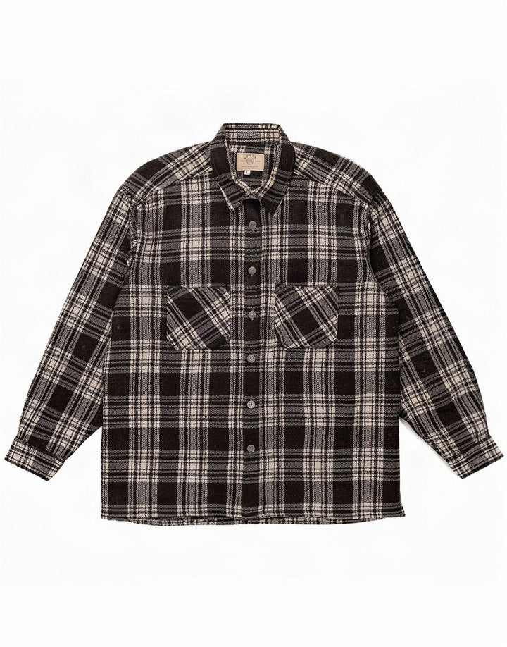 Camisa de franela vintage para hombre Mediana Poliéster a cuadros negro