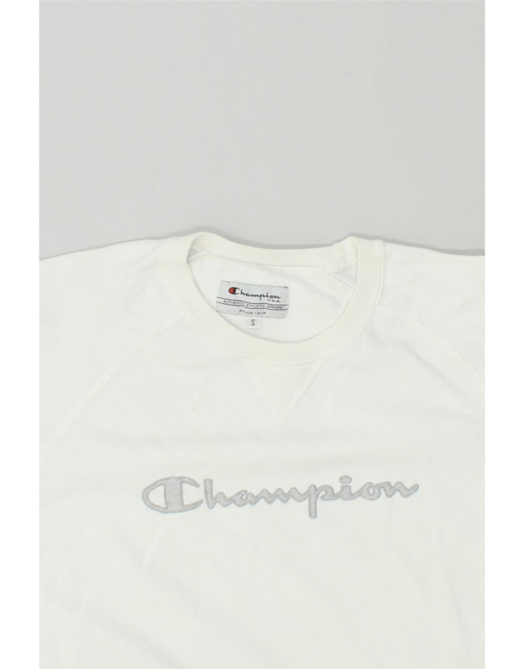 CHAMPION Womens Oversized Graphic Sweatshirt Jumper UK 10 Small White Vintage Champion and Second-Hand Champion from Messina Hembry 