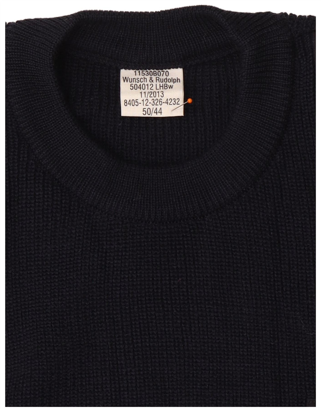 VINTAGE Hombres Militar Cuello Redondo Jersey Suéter IT 50 Azul Marino Medio