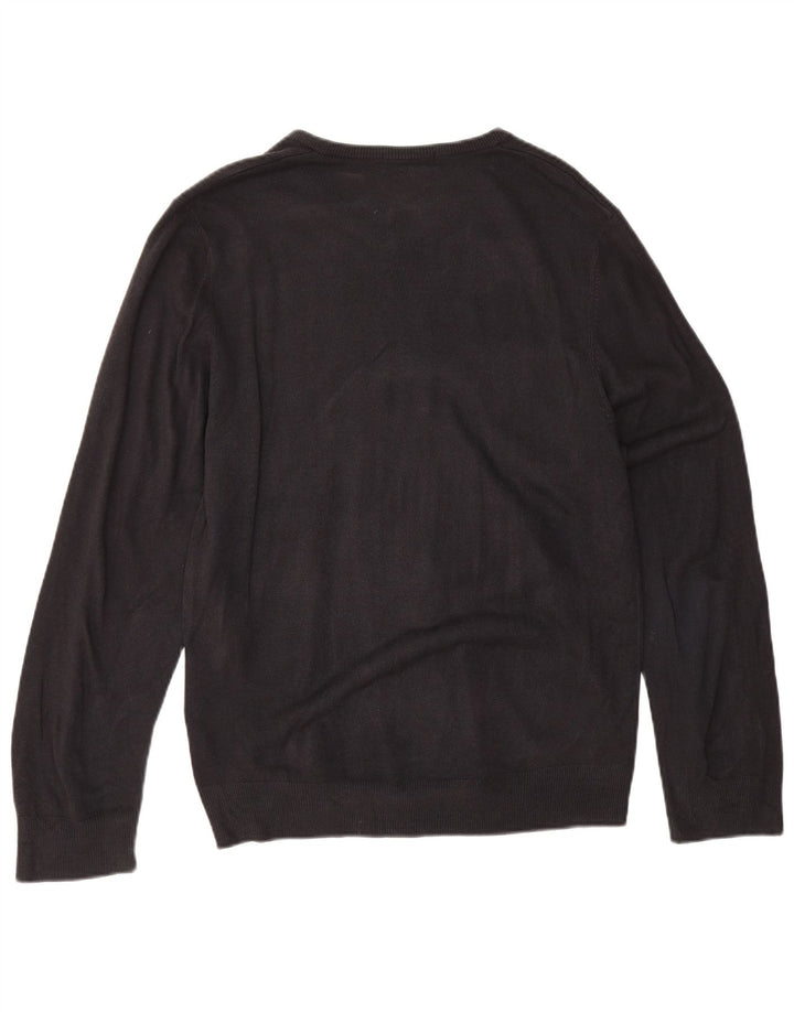Marks & Spencer Suéter tipo jersey con cuello en V azul Harbor para hombre, talla grande, azul marino