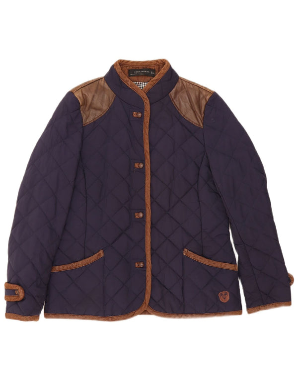 Zara Mujer Chaqueta Acolchada UK 40 Mediana Azul Marino Colorblock Algodón