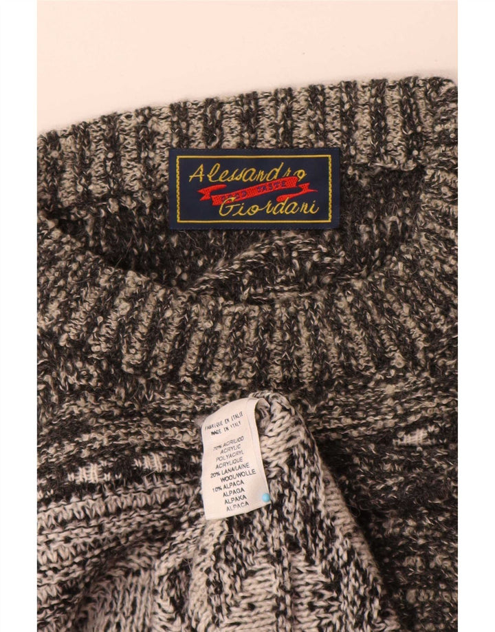 Vintage hombres cuello redondo jersey suéter XL gris geométrico