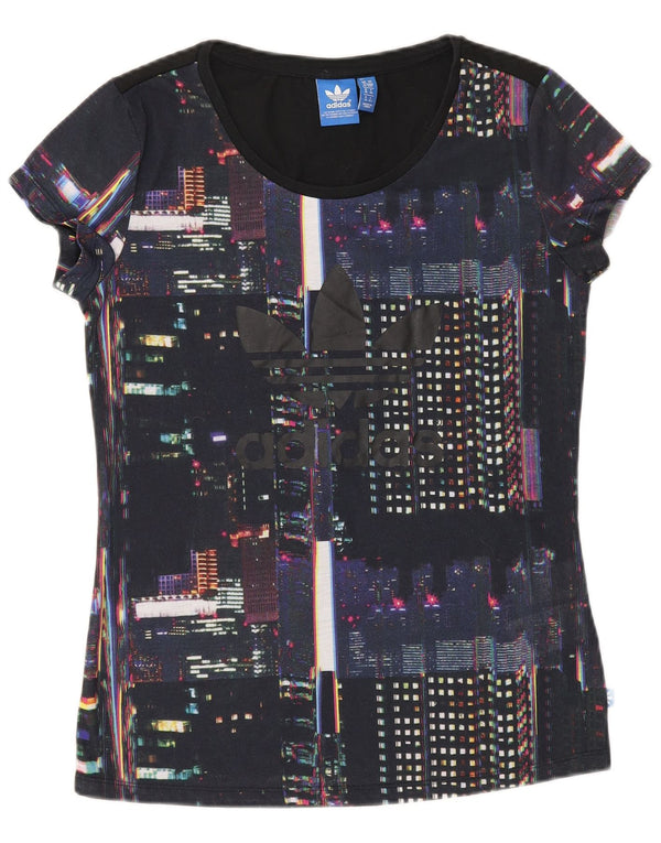 ADIDAS Camiseta gráfica para mujer Top UK 10 Small Blue Geométrico