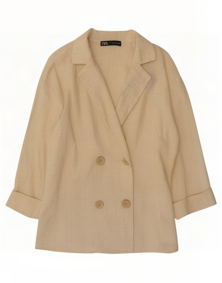 Zara Mujer Chaqueta Blazer Extragrande De Doble Botonadura UK 10 Small Beige