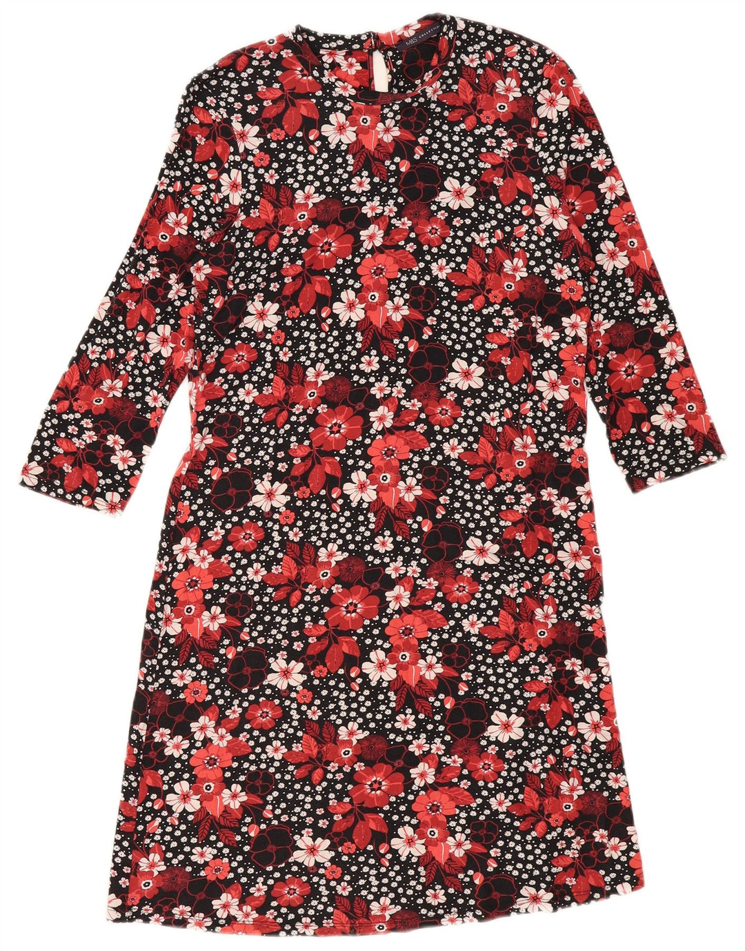 Marks & Spencer Vestido recto de manga 3/4 para mujer UK 42 Mediano Negro Floral