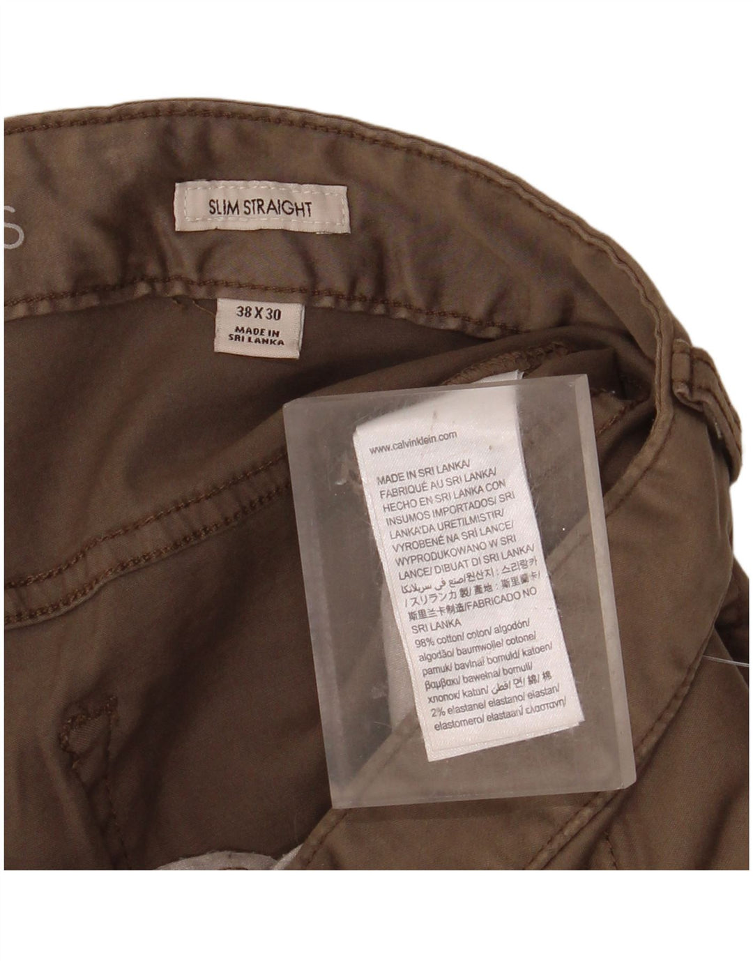 CALVIN KLEIN Pantalón casual recto y delgado para hombre W38 L30 Algodón beige