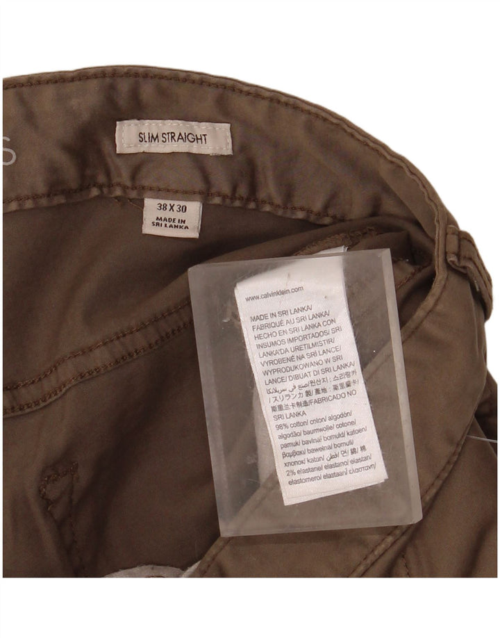 CALVIN KLEIN Pantalón casual recto y delgado para hombre W38 L30 Algodón beige