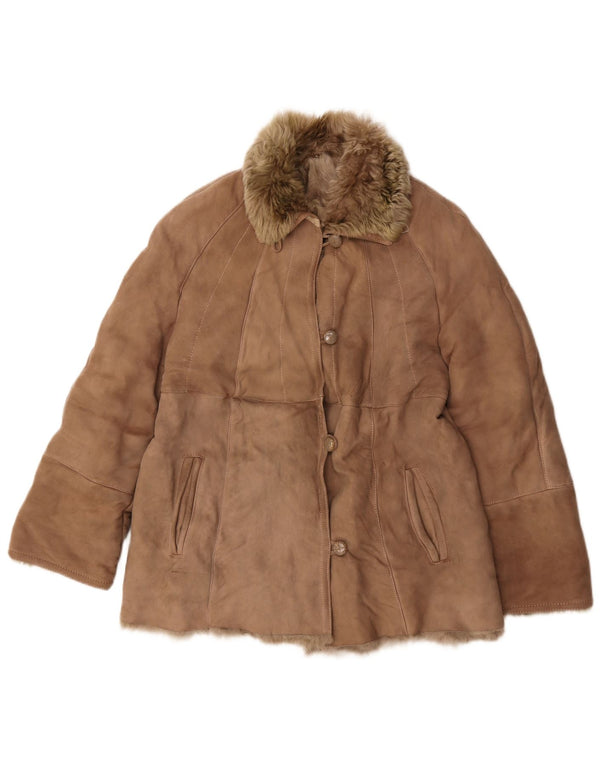 Vintage mujer shearling chaqueta Reino Unido 12 Medio Beige