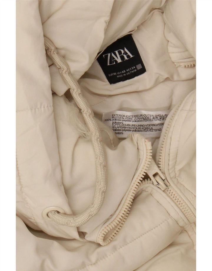 Zara Mujer Chaqueta Acolchada Extragrande Con Capucha UK 6 XS Off White Poliéster