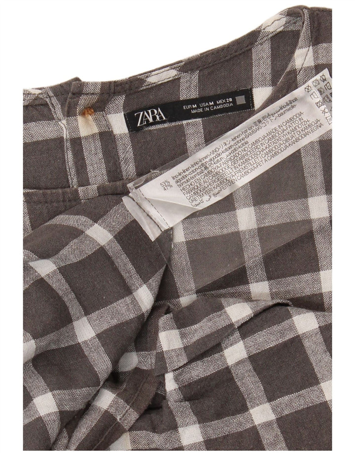 Zara Blusa camisera extragrande de manga corta para mujer UK 44 Medium Grey Check