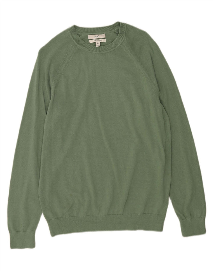 Marks & Spencer Jersey de cuello redondo para hombre de algodón verde medio