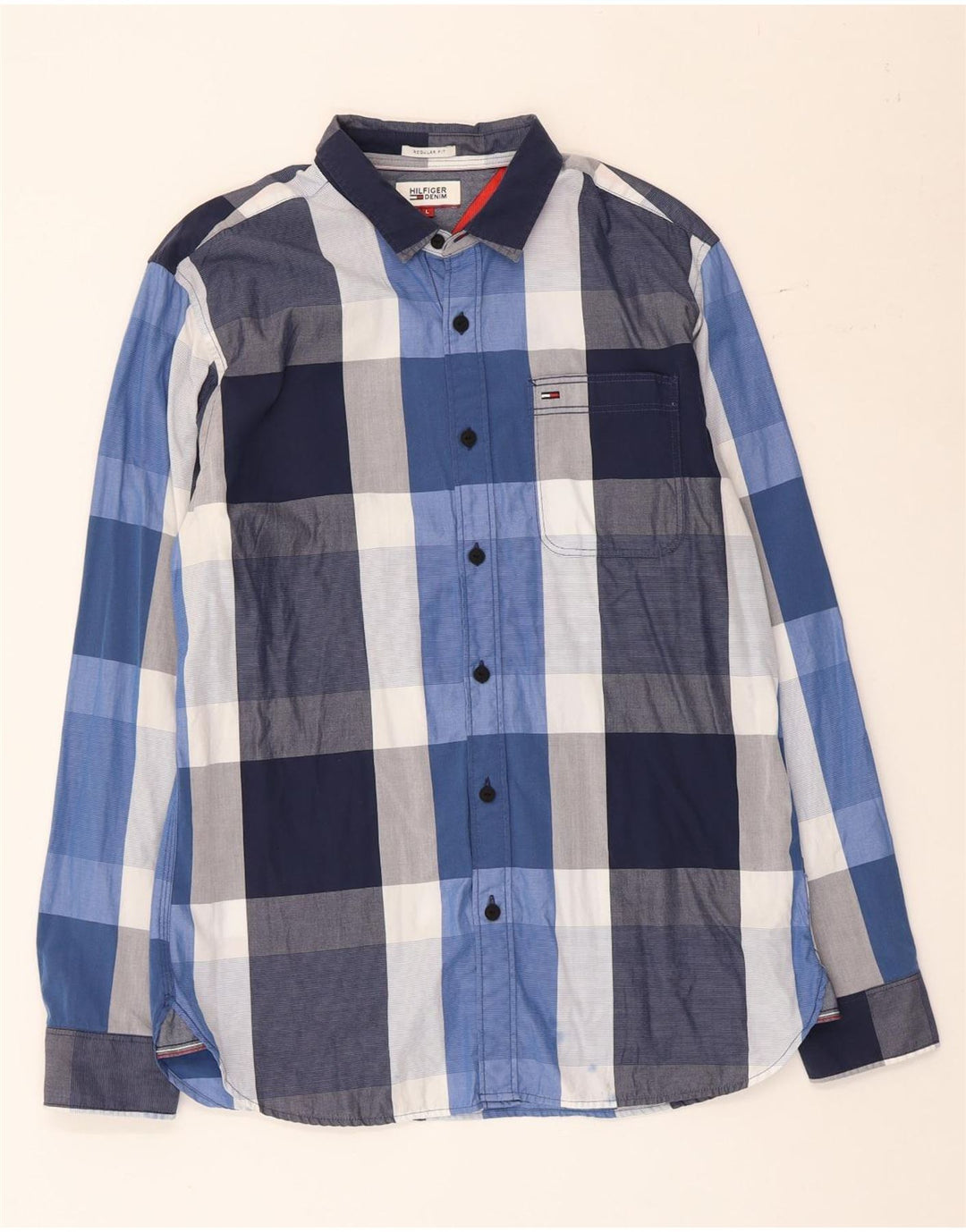 Camisa Tommy Hilfiger de corte regular para hombre de algodón a cuadros azul grande