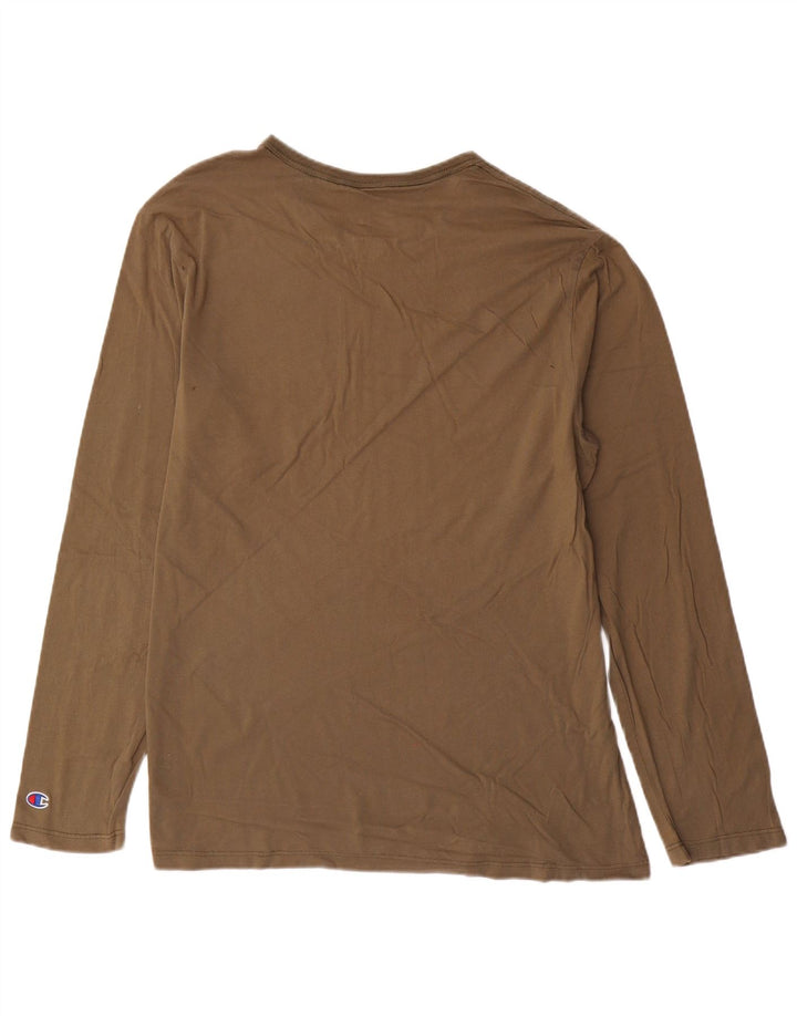 CHAMPION Top gráfico para hombre de manga larga de algodón marrón grande