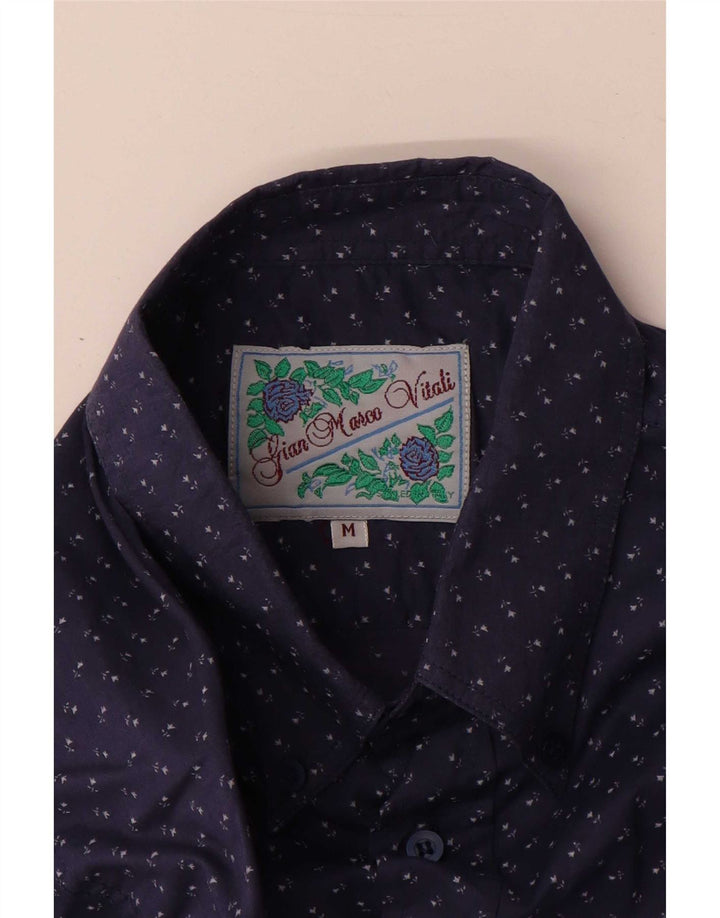 Camisa vintage para hombre de algodón floral azul marino medio