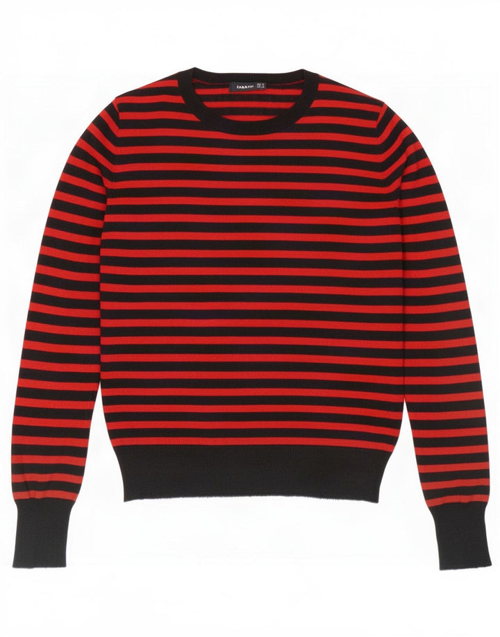 Zara - Jersey de cuello redondo para mujer, talla 40, modal rojo a rayas