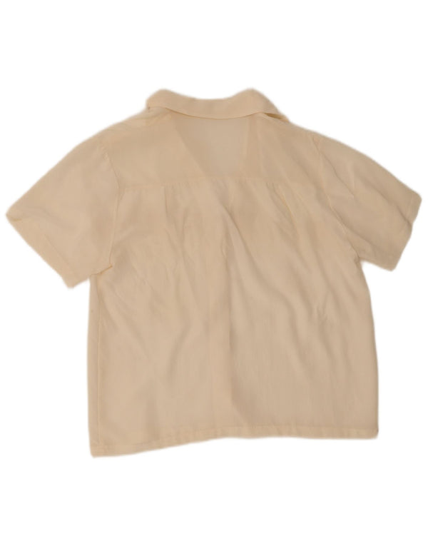 Vintage mujer camisa de manga corta blusa Reino Unido 16 seda beige grande