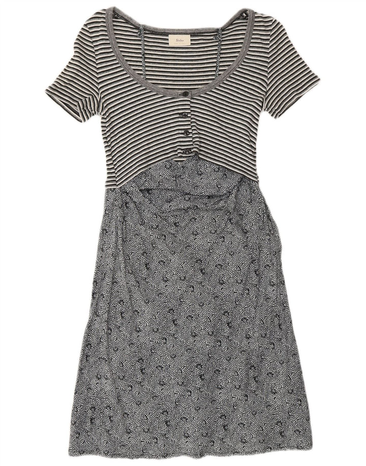 SISLEY Womens A-Line Dress UK 10 Small Grey Striped