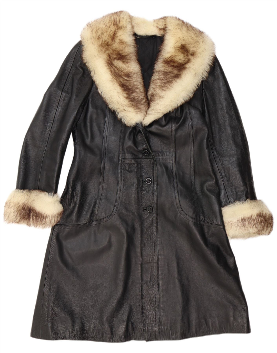 VINTAGE Abrigo de cuero para mujer Reino Unido 12 Medio Negro