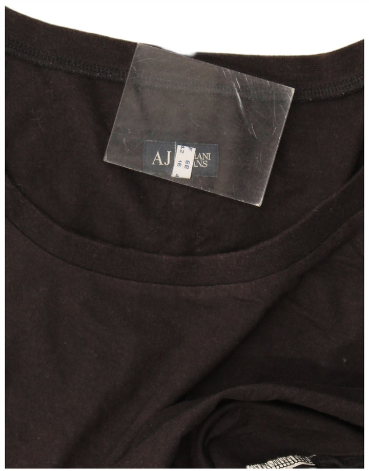 Armani Jeans Mujer Gráfico Top Manga Larga UK 40 Grande Negro