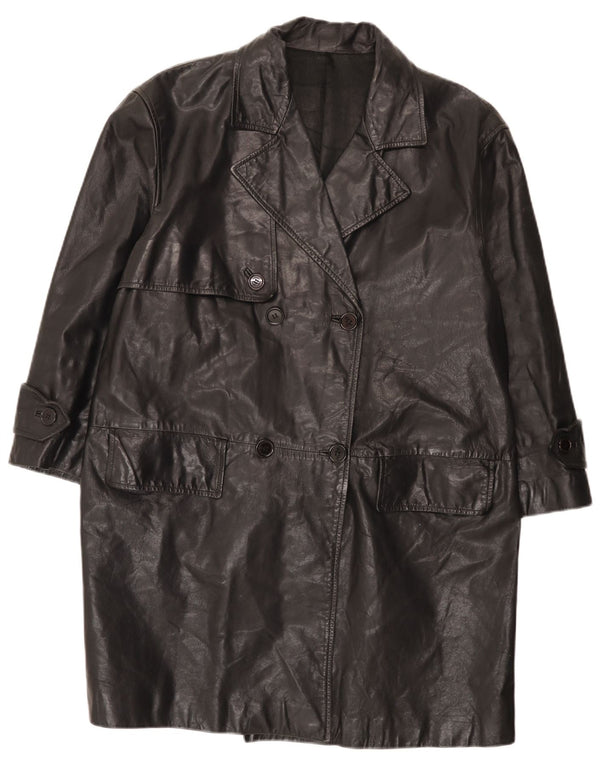 Vintage mujer relajado ajuste doble pecho cuero abrigo IT 42 medio negro