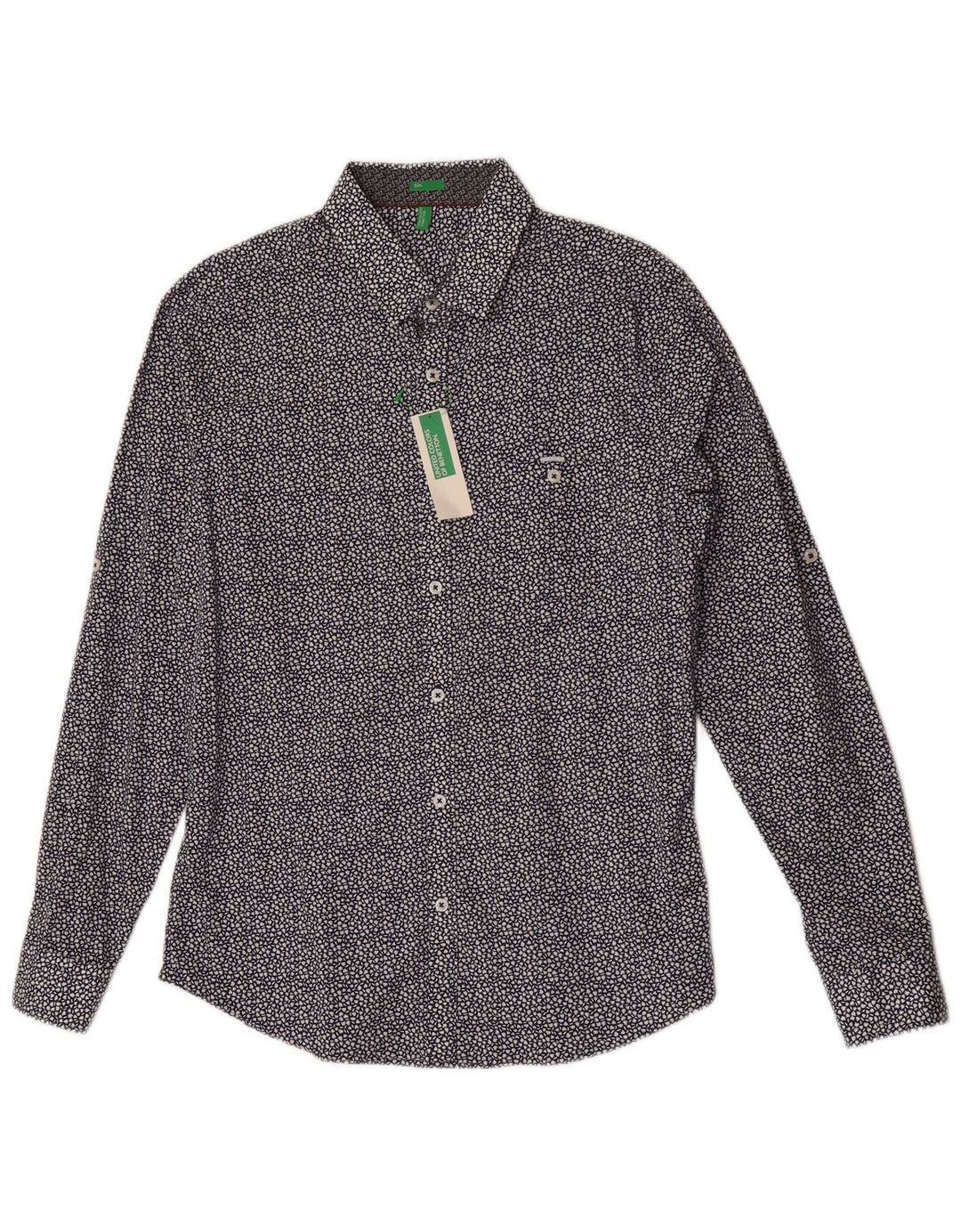 Benetton Hombre Camisa Slim Fit De Algodón Floral Azul Marino Medio