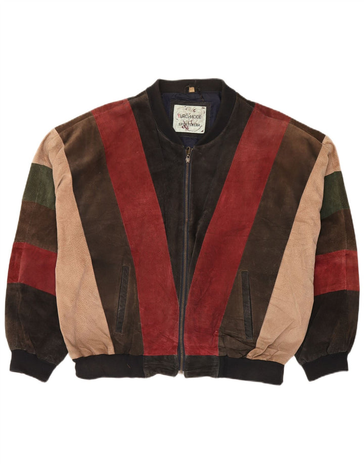 Euro Mode Chaqueta bomber de ante para hombre IT 52/54 XL Bloque de color multicolor