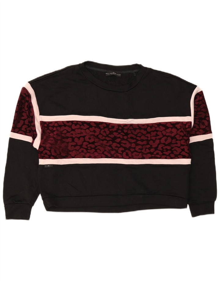 Guess Sudadera extragrande para mujer, talla 44, talla mediana, estampado animal negro
