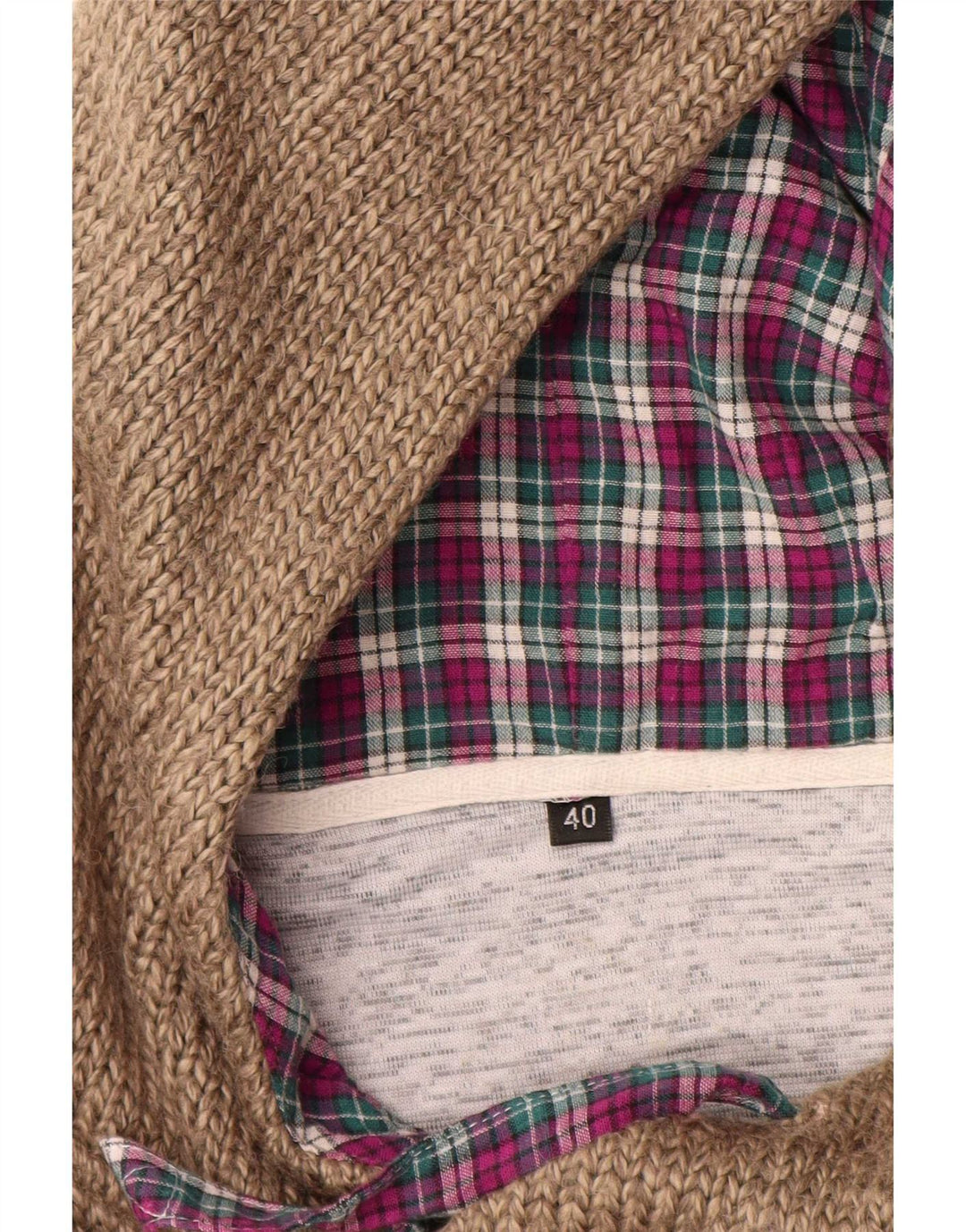 Vintage hombres con capucha jumper suéter tamaño 40 medio beige acrílico