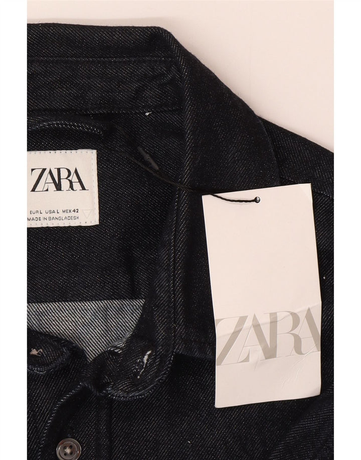 Zara Hombre Camisa Vaquera Grande Azul Marino Algodón