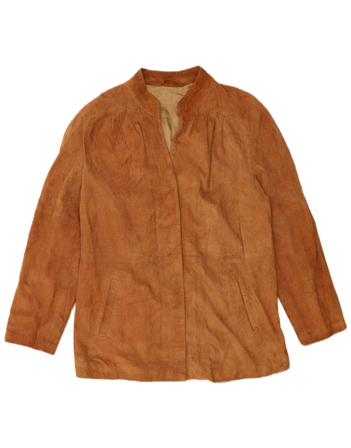 VINTAGE Chaqueta de ante para mujer Reino Unido 14 Cuero marrón medio