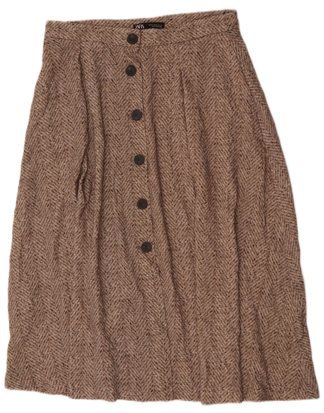 Zara Mujer Falda Midi XL W32 Marrón Chevron