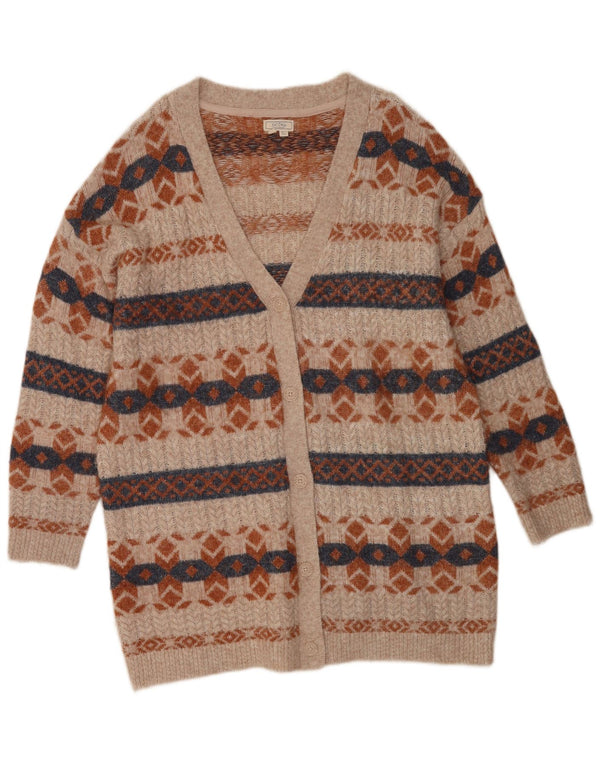 Cárdigan largo para mujer Fat Face UK 46 Large Beige Geométrico Nylon