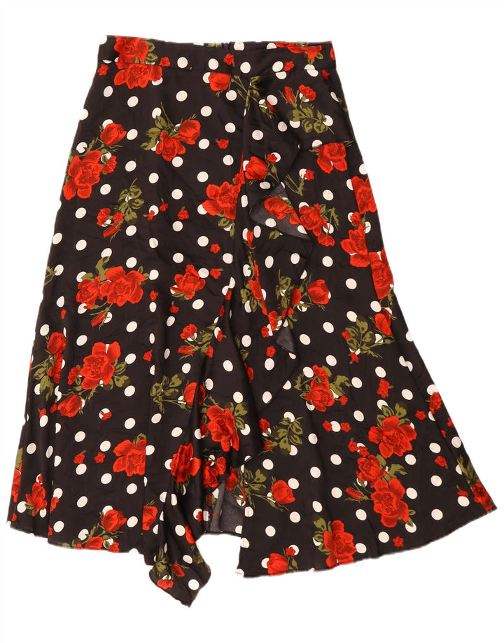 Zara Mujer Falda Asimétrica Acampanada Mediana W30 Poliéster Floral Negro