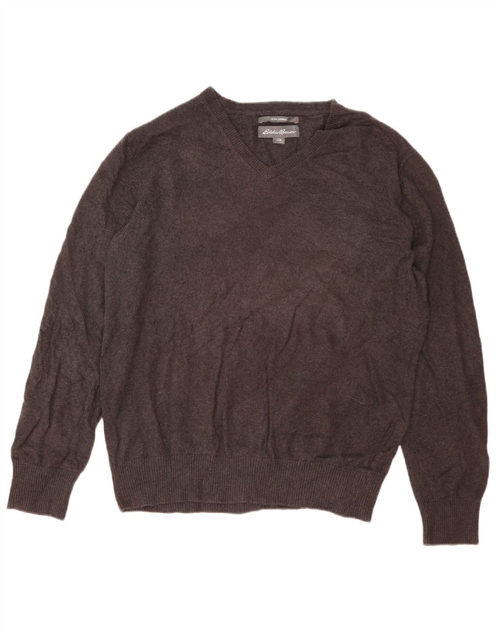 Eddie Bauer Jersey con cuello en V para hombre de algodón moteado gris medio
